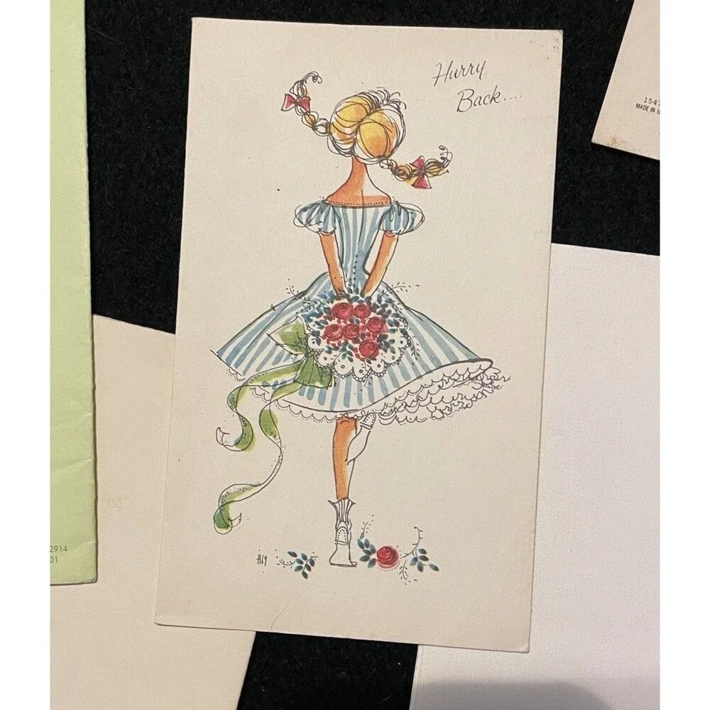 Lot Of Five Vintage Greeting Cards Art Cards Anniversary Birthday Get Well